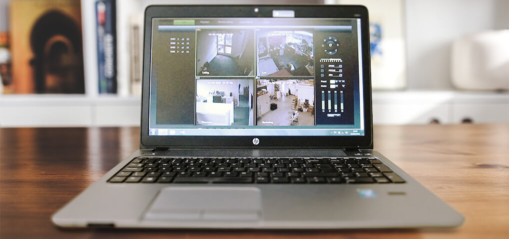 CCTV software shown on a laptop