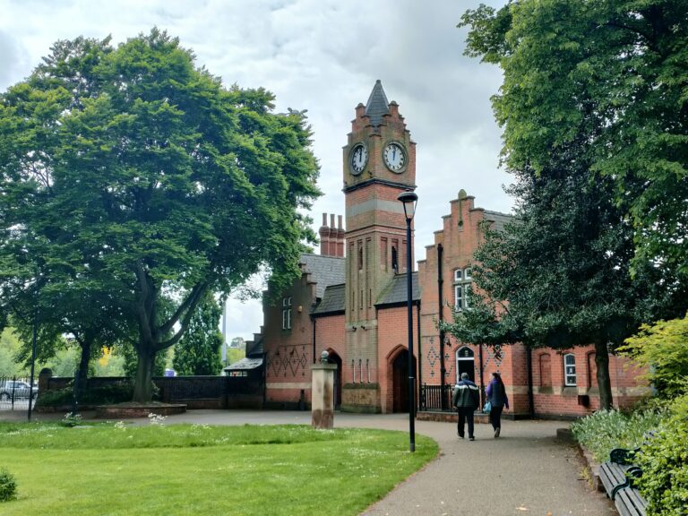 Clocktower at Walsall town Arboretum park in West Midlands, UK